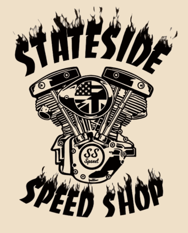 Stateside Speed Shop — flame wordmark and V-twin engine